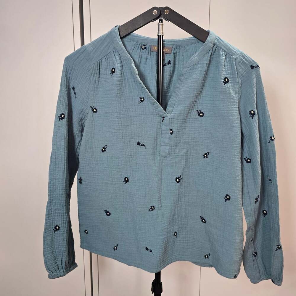 Style & Co Women's Embroidered Split-Neck Gauze Blouse, Created for Macy's